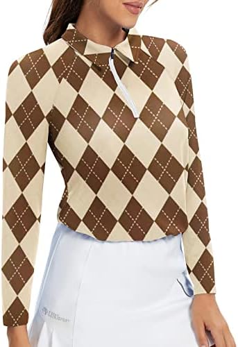 Жените риза за голф Soneven, Впитывающая Влагата Риза с Дълъг Ръкав, Пуловер с цип по средата, Спортен
