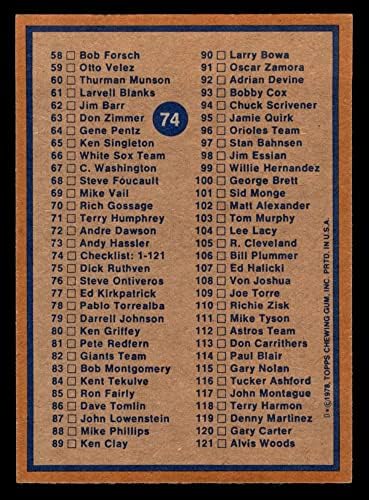 1978 Topps 74 Контролен списък 1 (Бейзболна картичка) NM+