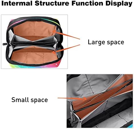 Цветни Райета Косметичка с Шарени Бели Звезди, Косметичка за Чантата си, Преносим Пътен Органайзер, Чанта за Тоалетни принадлежности, Косметичка за Жени