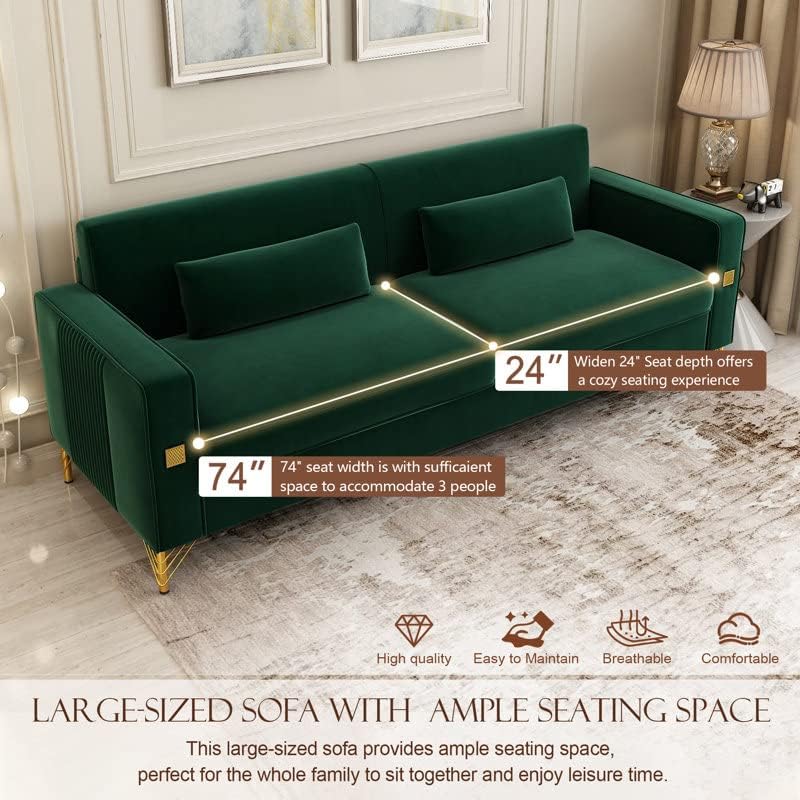 Разтегателен IQIAite 85,63 Loveseat, Модерен интериор средата на век, Дивани с подлакътници за всекидневната, Кадифе Мебели за мека мебел, Издръжлив и лесен за инсталиране Малък диван за спални (Зелен)