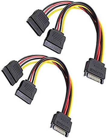 SiyuXinyi Една Минута Два Удължител захранване SATA SATA Power Y Дърва Cable Adapter, 2X SATA Power Y Cable Adapter - Molex за двоен адаптер за захранване SATA Сплитер (2 опаковки)