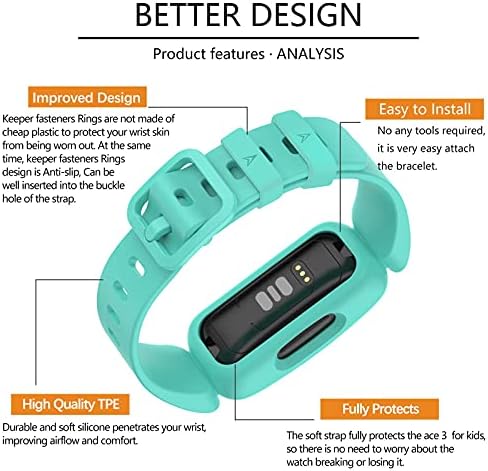 Въжета TopPerfekt, Съвместими с Fitbit Ace 3 за деца, Мек Силикон Водоустойчив Гривна, Аксесоари, Взаимозаменяеми Каишка за спортни часовници за момчета и момичета Fitbit Ace 3