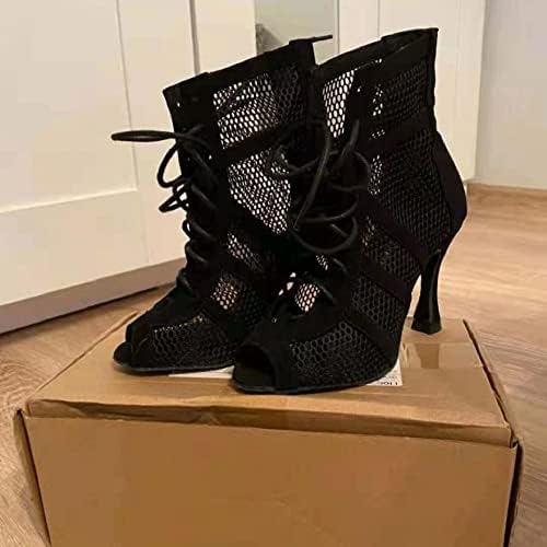 Dressfirst/ Дамски Обувки за Латино Танци с отворени пръсти и Изрези, Сатенени Обувки за практикуване на Салса и Танго, Танцови Обувки с дантела-за Джаз Балет