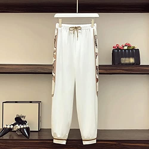 UXZDX Спортни дрехи размер Плюс, дамски Есенни блузи с дълъг ръкав и Свободни Ежедневни панталони с еластичен ластик на талията, Памучен облекло от две части (Цвят: Един цвят, Размер: Голяма код)