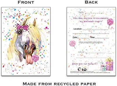 20 Екологично Чисти Покани Нахална Horse за рожден ден за деца, направени от Рециклирани Картички (с Конвертами)