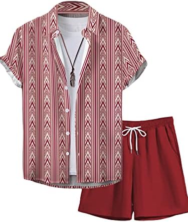 Мъжки дрехи OYOANGLE от 2 теми, Риза с копчета с принтом в стил бохо и къси Панталони с завязками на талията, Комплект