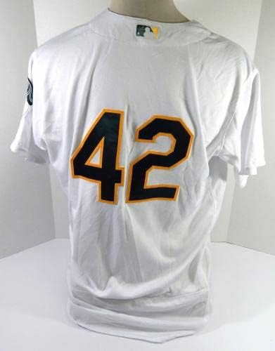 Oakland Athletics Крис Басситт 42 Гейм Издание, Използвани Бели Тениски Robinson9 - Слот употребявани ризи MLB