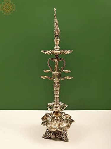 Екзотична Индийска 27-инчов лампа под формата на Паун (Annam Lamp) с няколко восък със | Ръчна изработка - Месинг