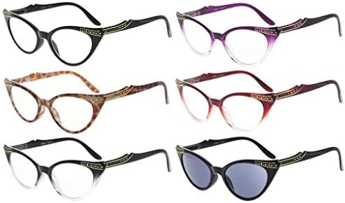 Дамски Очила за четене Eyekepper с дизайн на Котешко око в опаковка от 6 теми Включват четци Sunshine - по един за всеки цвят