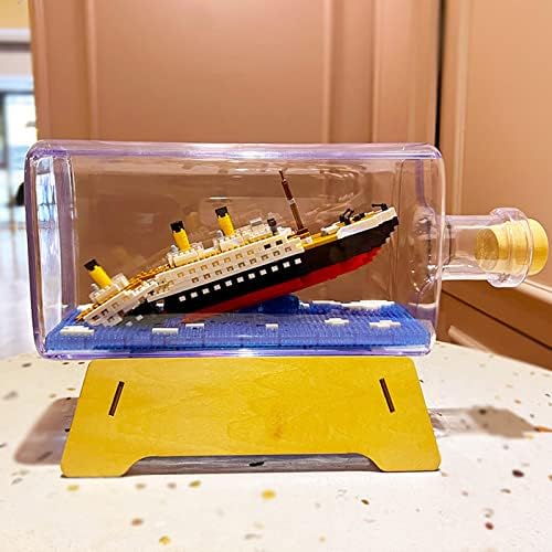 Строителен комплект Hufuman Кораб Титаник в бутилка с Витрина, комплект за проектиране от Микроблоков за възрастни и юноши над 14 години (1040 теми)