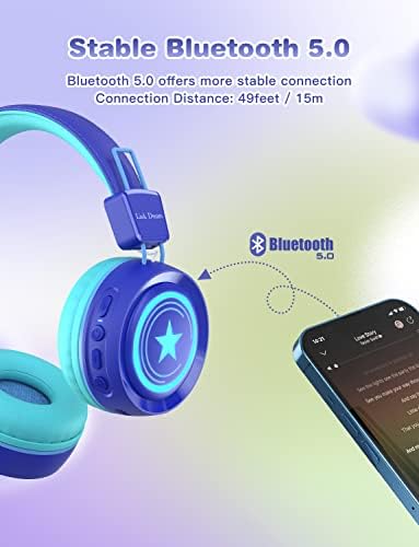 Bluetooth-Слушалки Линк Dream Kids с микрофон за училище, ушите за деца, Безжична Слушалка за слушалки с led подсветка, съвместима с мобилен телефон /компютъра /таблета / iPad (Син)
