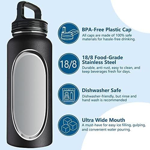Случайна бутилка за вода AEXPF на 32 грама, Вакуумни Спортна бутилка за вода от Неръждаема стомана с 3 Капаци, Здрав Херметичен Метален Термос, Колба за вода, без BPA, Стомна с лента, 2 бр.