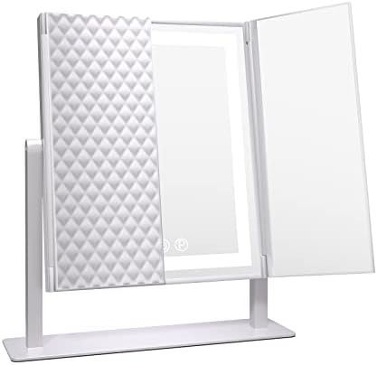 Трехстворчатое огледало за тоалетка маса Hansong с осветление и Огледало за грим с подсветка с възможност за допълнителни Кръг 10-кратно увеличение, Трехстворчатое Огледало за тоалетка маса с осветление и led подсветка