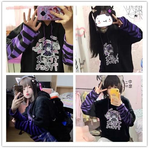 УИНКИ / Дамски Hoody Kawaii в готически стил с Принтом на Японското Аниме, Y2K, Hoody с качулка, Сладък Пуловер в стил Харадзюку с Дълъг Ръкав