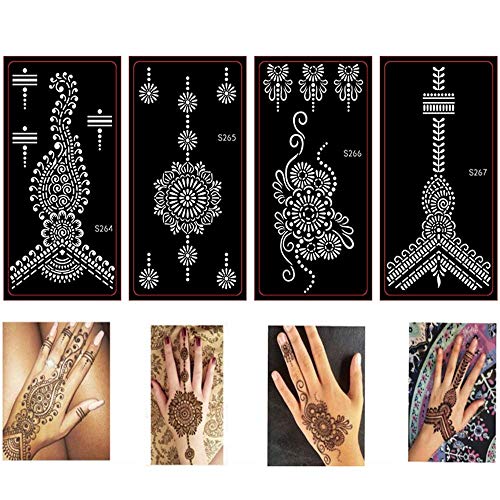Шаблони татуировка с Къна на 6 Листа за ръце + Набор от модели на татуировки за 30 Листа