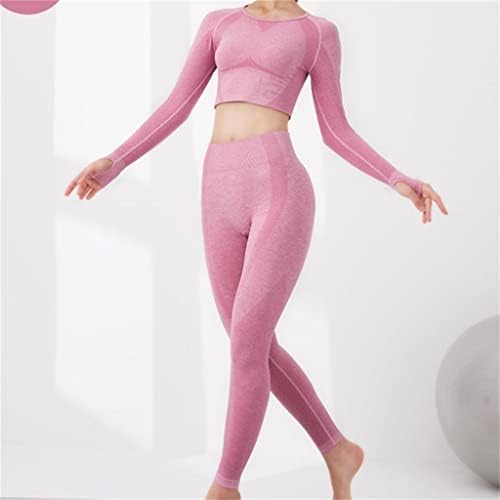 CZDYUF Женски костюм за йога без пъпа с дълги ръкави, Фитнес костюм от две части, Безшевни Спортен костюм за бягане (Цвят: D, Размер: Голям)