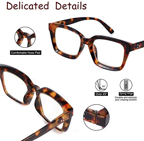 JiSoo Извънгабаритни Очила за четене за жени 1,5, Стилни Дизайнерски Очила за четене в Големи Рамки с Пружинным тръба на шарнирна връзка, на 1,5 Черепаховые