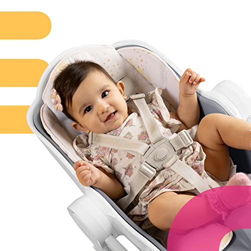 Oribel Cocoon Z Столче за хранене с възможност за сгъване на облегалката | Регулируем столче за хранене на бебета и малки деца (Розово сладко вата) + Облицовки за седалки