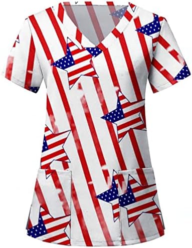 Дамска Блуза на 4 юли с Флага на САЩ, Летни Тениски с Къс ръкав и V-образно деколте, 2 Джоба, Блуза, Топ, Празнична Ежедневни работни Дрехи