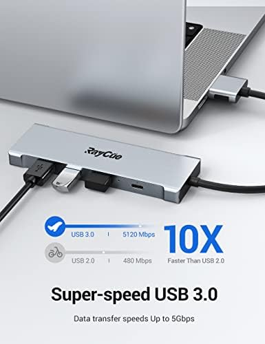 Адаптер-USB хъб C, докинг станция 7 в 1 за MacBook Pro / Air, с 4K 60Hz HDMI, Thunderbolt 3, 3 * USB 3.0, четец на карти SD /TF карта, съвместима с MacBook Pro / Air 2021-