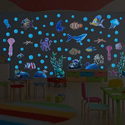 Rotkeym 3D Светят в Тъмното Морски Стикери за стена, Стикер на Подводния морски свят, етикети с Риба-Акула, Стикери за стени, направени със собствените си ръце, за да спални, игри стая, детски стаи, Декориране на спалня