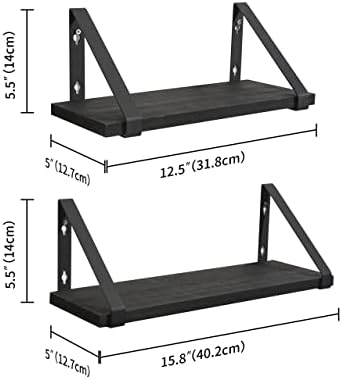 Sonefreiy Черни Висящи Рафтове, Плаващи Метални Рафта, Комплект от 2 Стенни рафтове от масивно дърво, за Спалня/Баня/Всекидневна