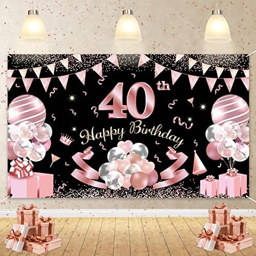 декор за парти на 40-ия ден от раждането, на Фона На партито за 40-ия рожден ден от Розово Злато и Кърпа за Врата Банери, Стенни Декорации Отвътре и отвън (185 x 110 см)