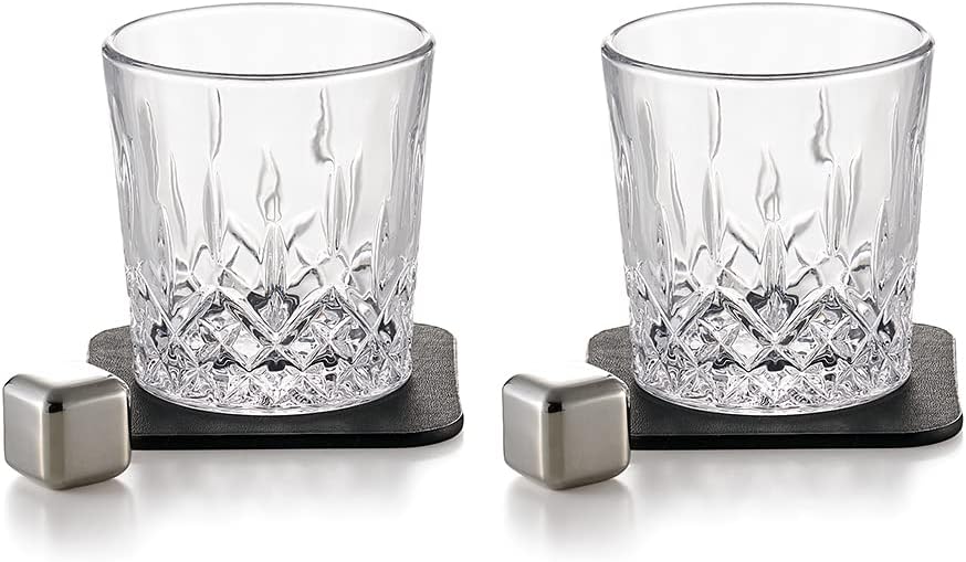Dolce duo KR-1645 Двойка стъклени чаши за вино, 10,2 течни унции (320 мл), Топене на лед, Поставка в комплект Подаръчен комплект