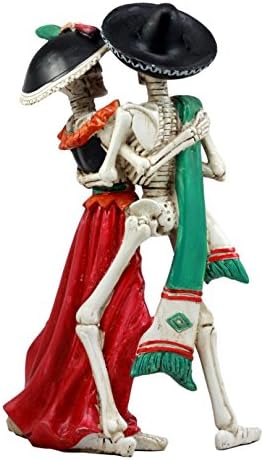 Подарък Ebros Голям Ден на мъртвите Празник Сватбен Танц Скелет Влюбена Двойка С Кръстосани Звездите в Мексикански Традиционните Цветове Статуетка Dias De Los Muertos Зловеща Скулптура 12H
