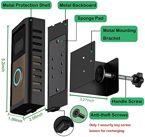 Врати планина за видеодомофон Taskalo със защита от кражба, обновен метална скоба за корпуса, който е съвместим с видеодомофоном 1/2/3/3Plus/4/ (випуск 2020 г.), не поддържа проб