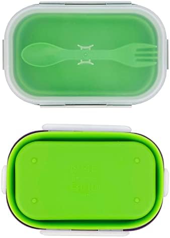 Зелени Храни Силиконов Контейнер за обяд Bento Box, Сгъваеми Контейнери За съхранение на храна с Затегнати Капачки и вилица 2в1, за многократна употреба Контейнер за пъ?