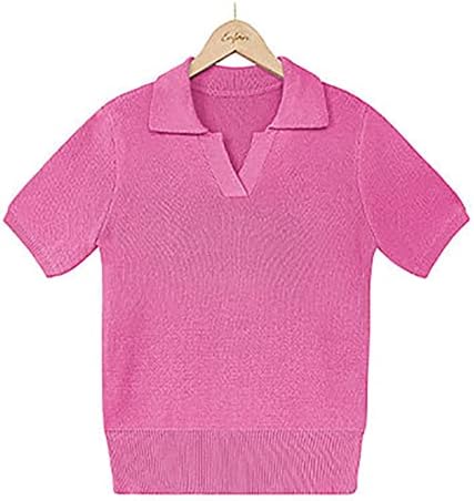 Дамски Летни Блузи, Модни Тениски с V-образно деколте и Ревера, Обикновена Тениска, Свободни Ежедневни Блузи С Къс Ръкав, Пуловер