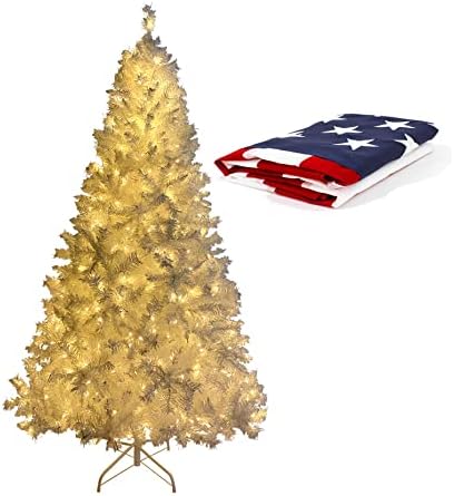 7,4 Подножието на Националната Коледна елха с американския флаг от полиестер 3x5 фута 210D, Бяла Навесная Смърч, Пълна с Коледно Дърво с 500 светодиодни крушки, Клон PVC, Изкуствена Празнична Коледна Бор за партита