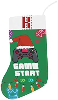 Коледни Чорапи с Монограм, Началото на видеоигри и буквата K, с размер 18 Инча, Зелено-Бял с Инициалом