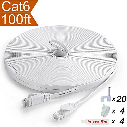 Плосък кабел Ethernet Cat 6 100 метра в Бял цвят с rj-45 жак без довършителни - Тънък Дълъг Мрежа Интернет Cat6 кабел за компютър - цена Cat5e, но с по-висока пропускателна способнос