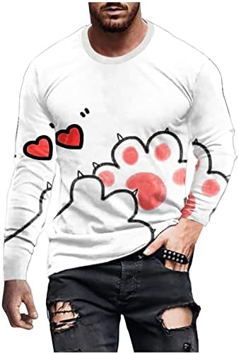 BADHUB Риза за Свети Валентин за Мъже, Блузи с дълги ръкави и Принтом на Сърцето, Hoody, Мъжки Ежедневни Свободна Риза с Кръгло Деколте